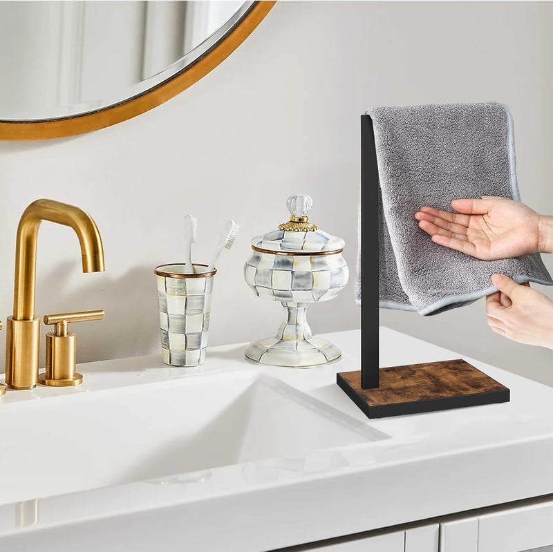 BCOZLUX Hand Towel Holder for Bathroom, Hand Towel Stand with Wood Base, L-Shape Hand Towel Rack Height 13.85'' for Vanity Countertop, Kitchen Counter, (Rustic Brown-Square Base-L Shape) - Image 5